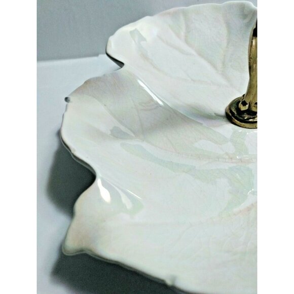 Vintage Royal Winton Handled Leaf Shaped serving tray Mother of Pearl Glaze 1950 - Picture 3 of 11